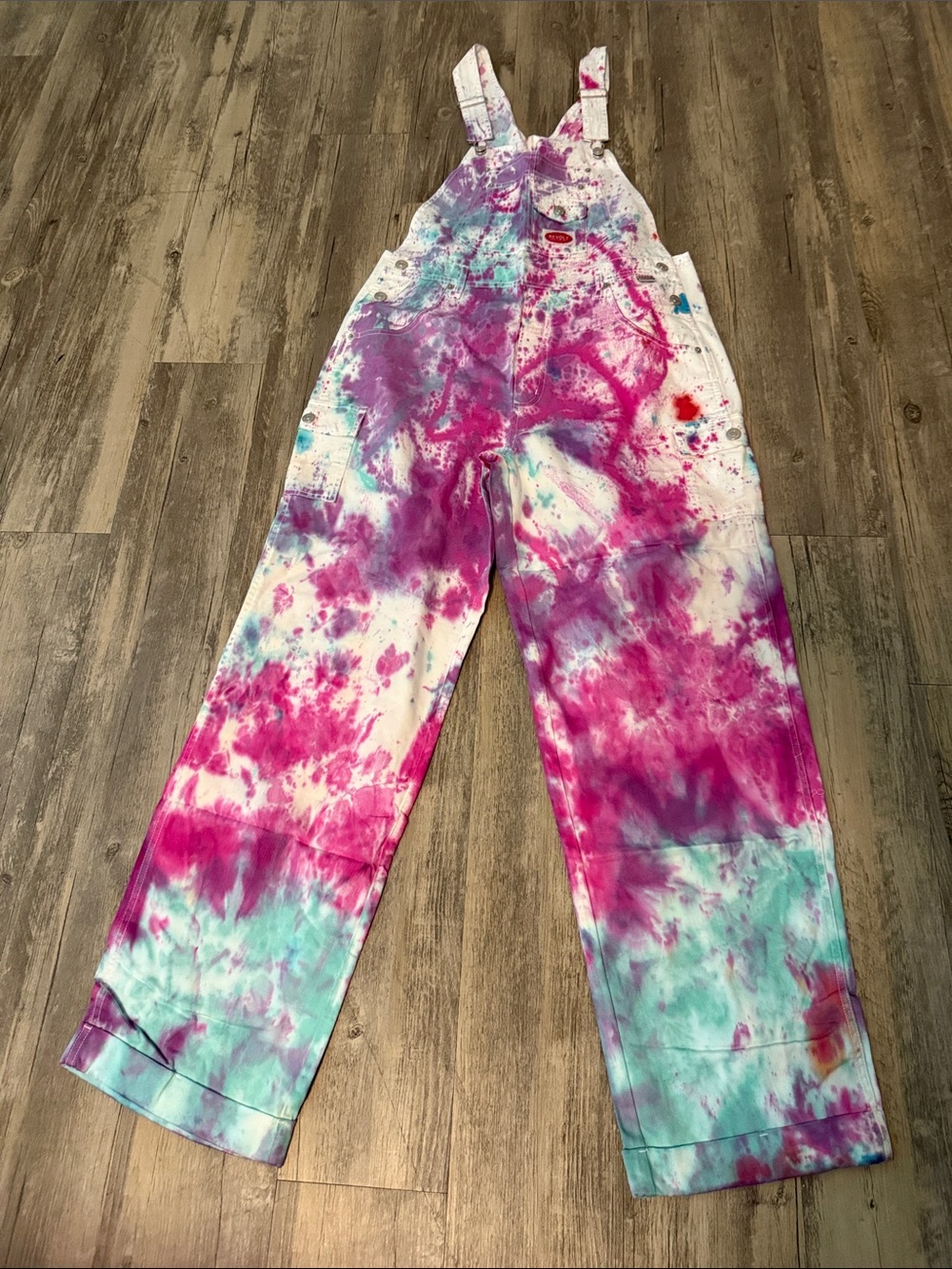 Tie-Dye Pink & Teal Cotton Overalls Jumpsuit